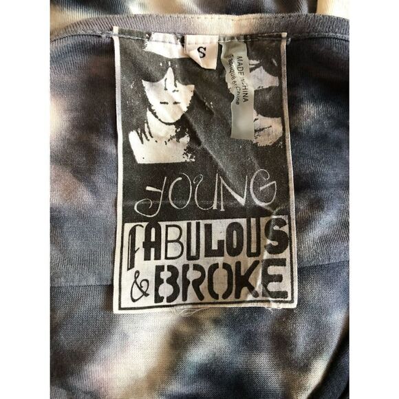 Young Fabulous & Broke Tie Dye Mini Dress Small Soft Blue Beige Cinch Tie Waist - Picture 7 of 9